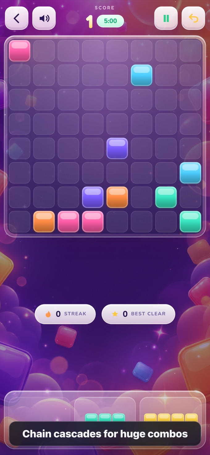 A cascade combo chaining clears for a big score